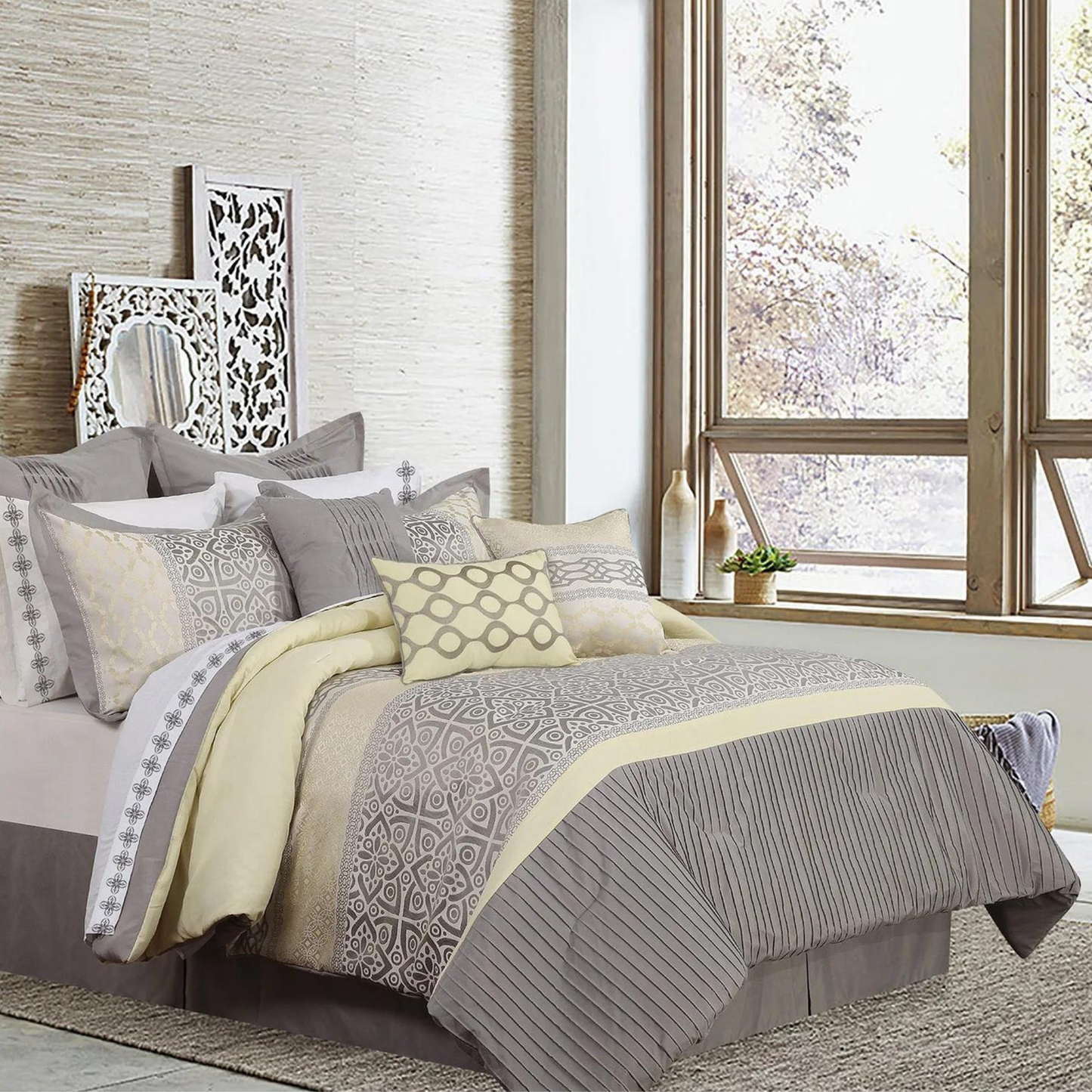 Yellow & Grey 7 Piece Comforter Set