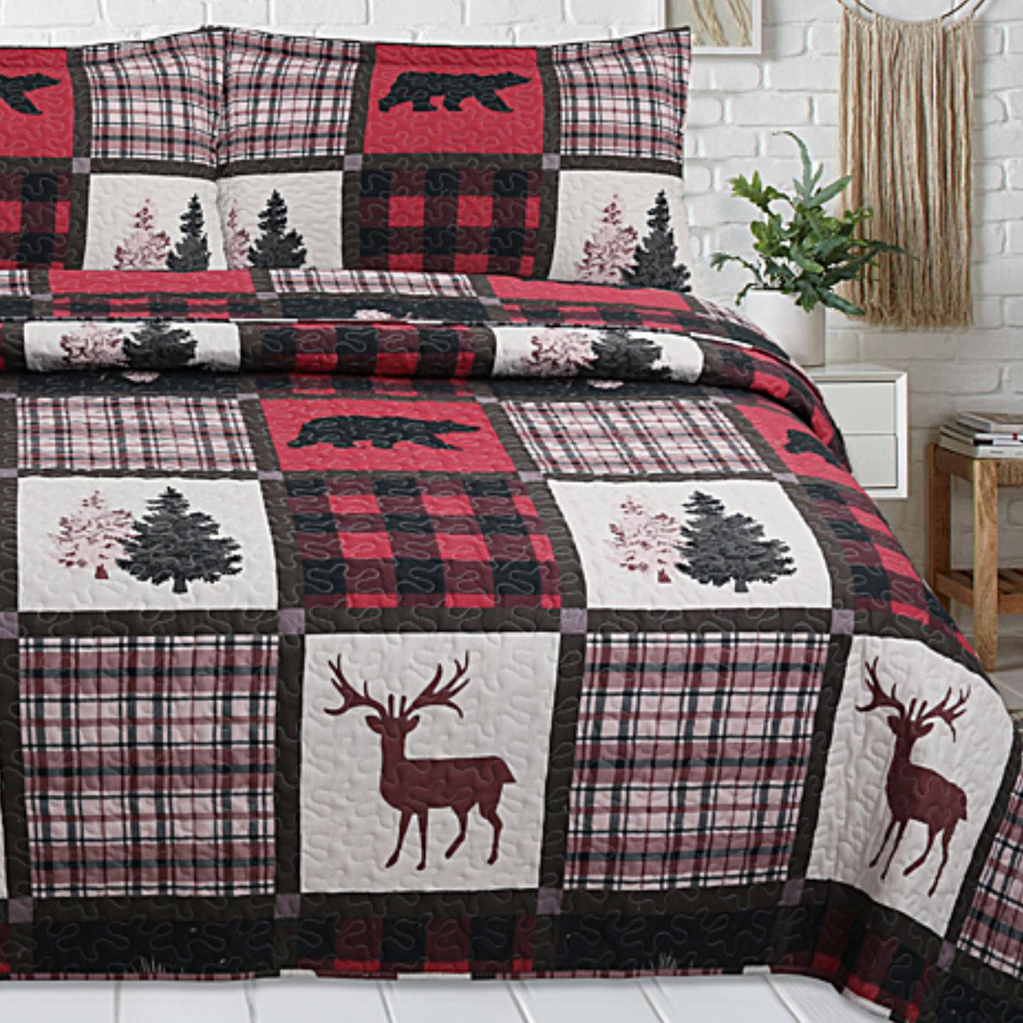 Cottage Cabin Patchwork 3 Piece Bedding Quilt Set