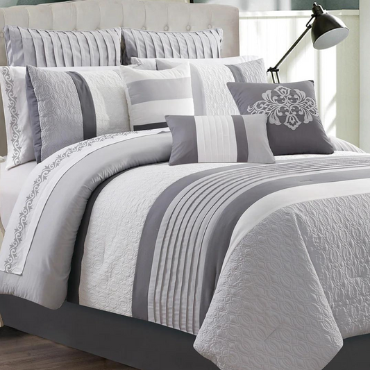 Grey 7 Piece Comforter Set (Includes 3 Cushions)