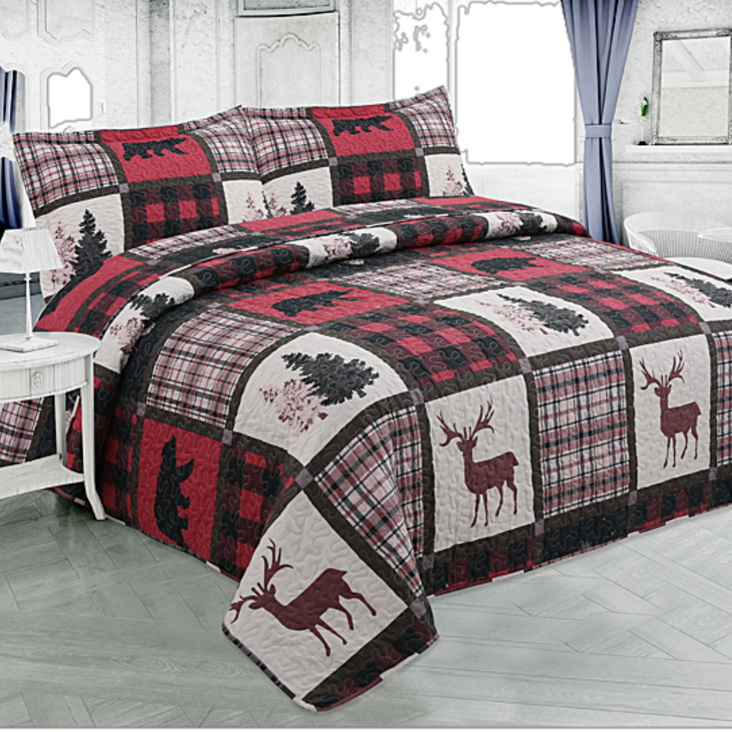 Cottage Cabin Patchwork 3 Piece Bedding Quilt Set