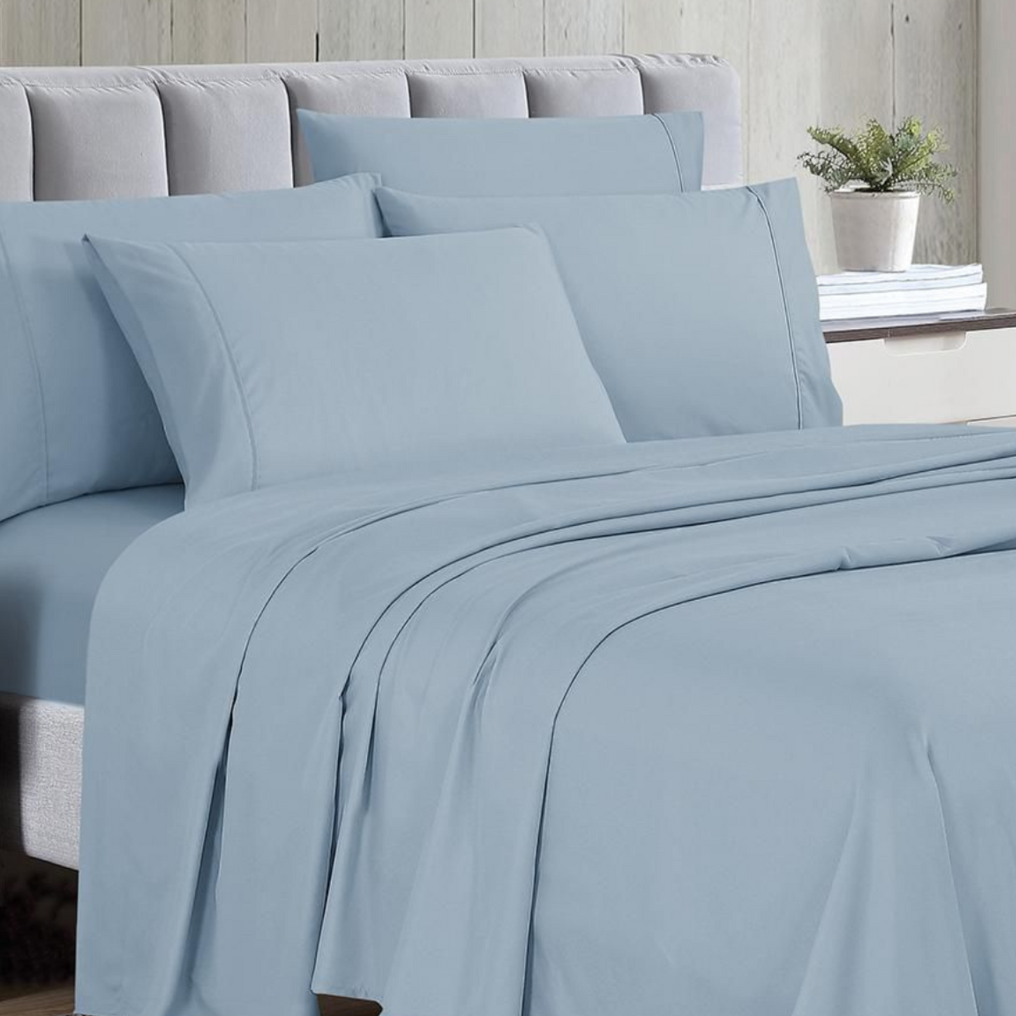 Ensemble de draps 4 pièces à poche profonde bleu acier massif
