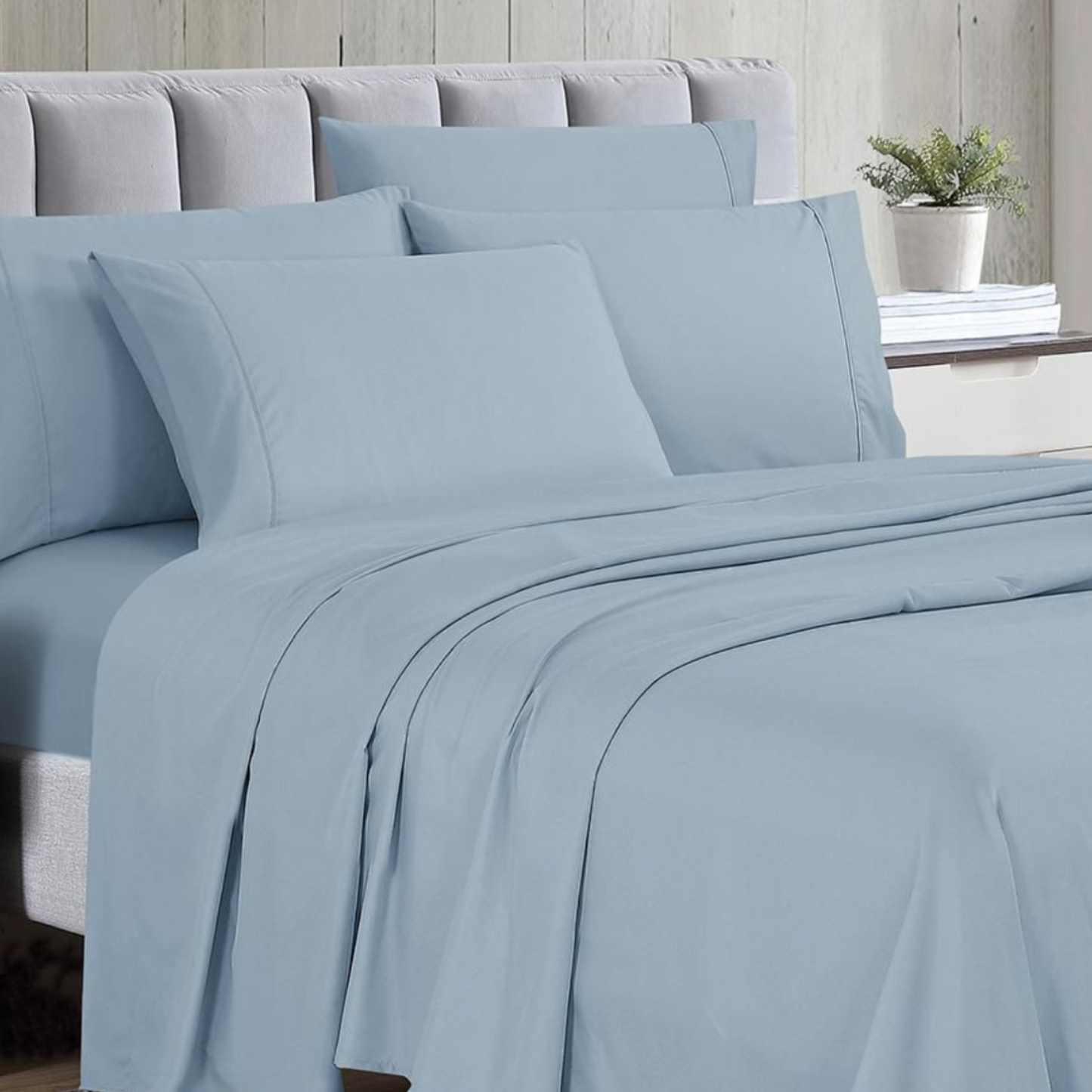 Solid Steel Blue Deep Pocket 4 Piece Sheet Set