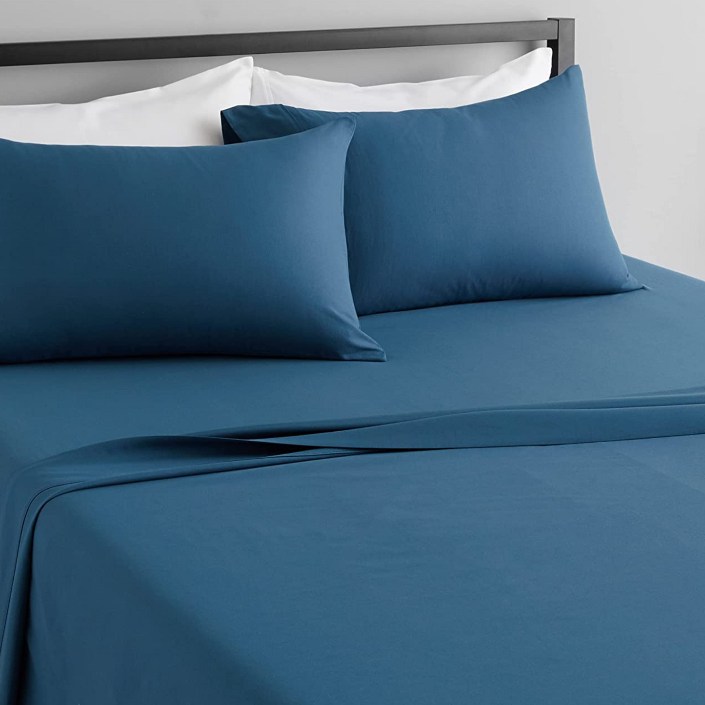 Ensemble de draps 4 pièces à poche profonde uni bleu sarcelle foncé