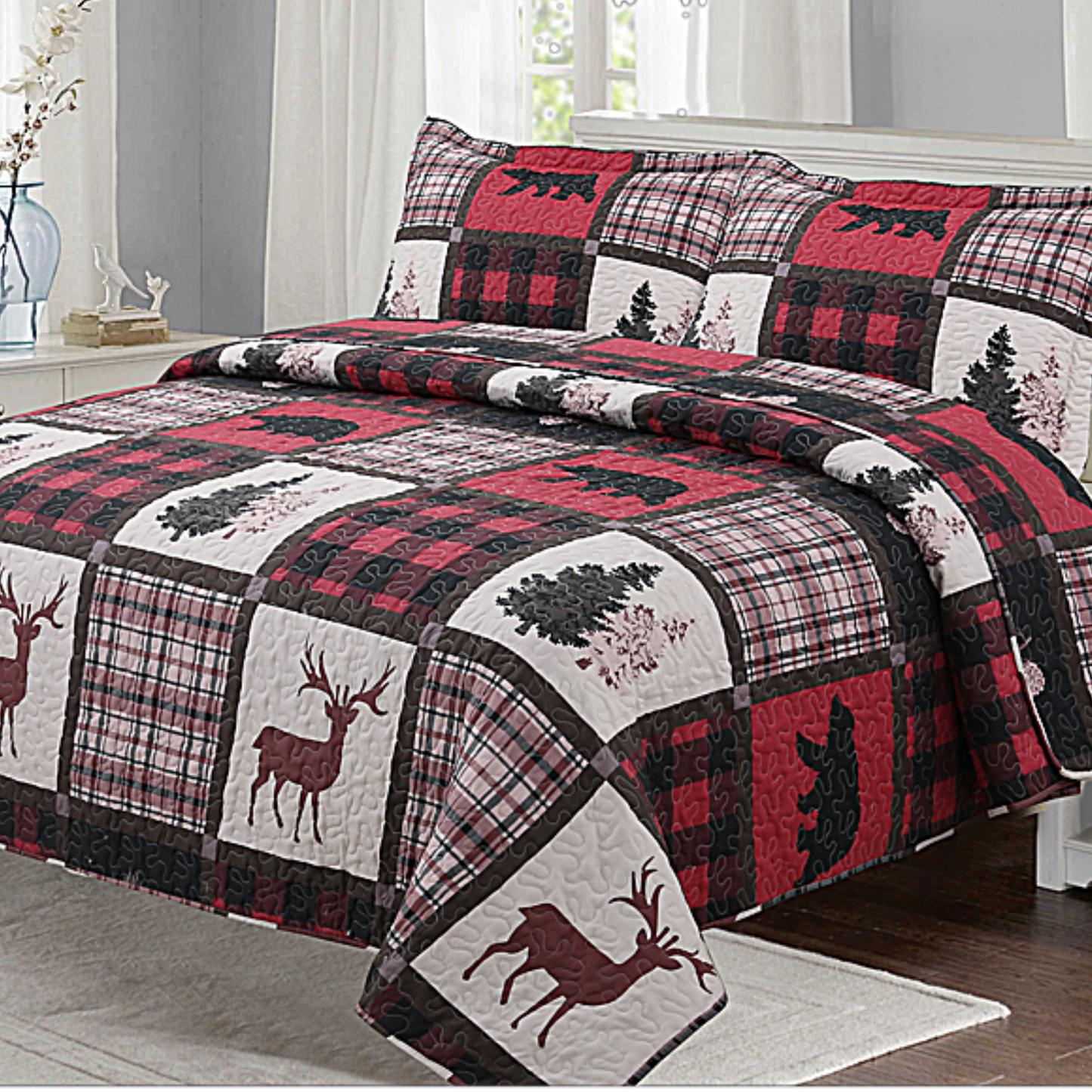 Cottage Cabin Patchwork 3 Piece Bedding Quilt Set