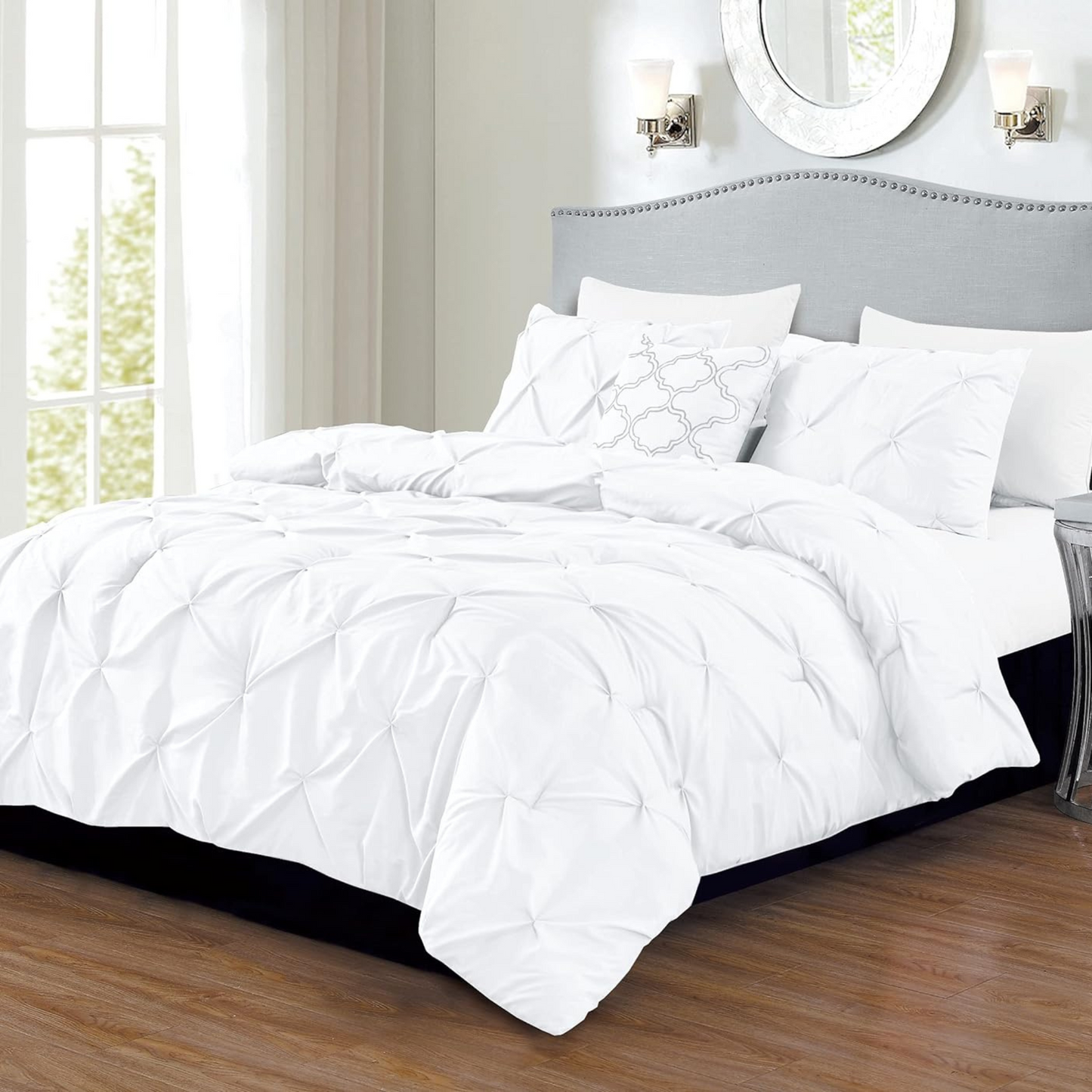 White Pinch Pleated 4 Piece Bedding Comforter Set