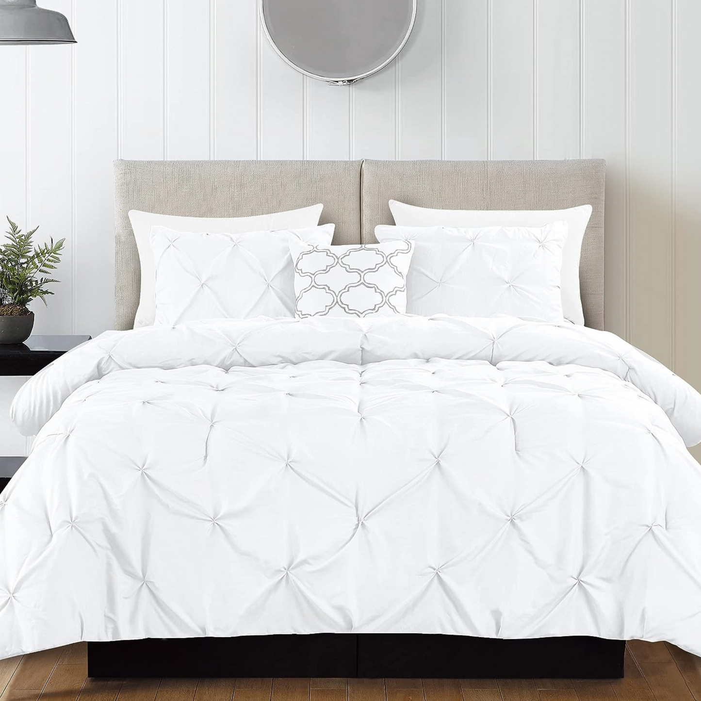 White Pinch Pleated 4 Piece Bedding Comforter Set
