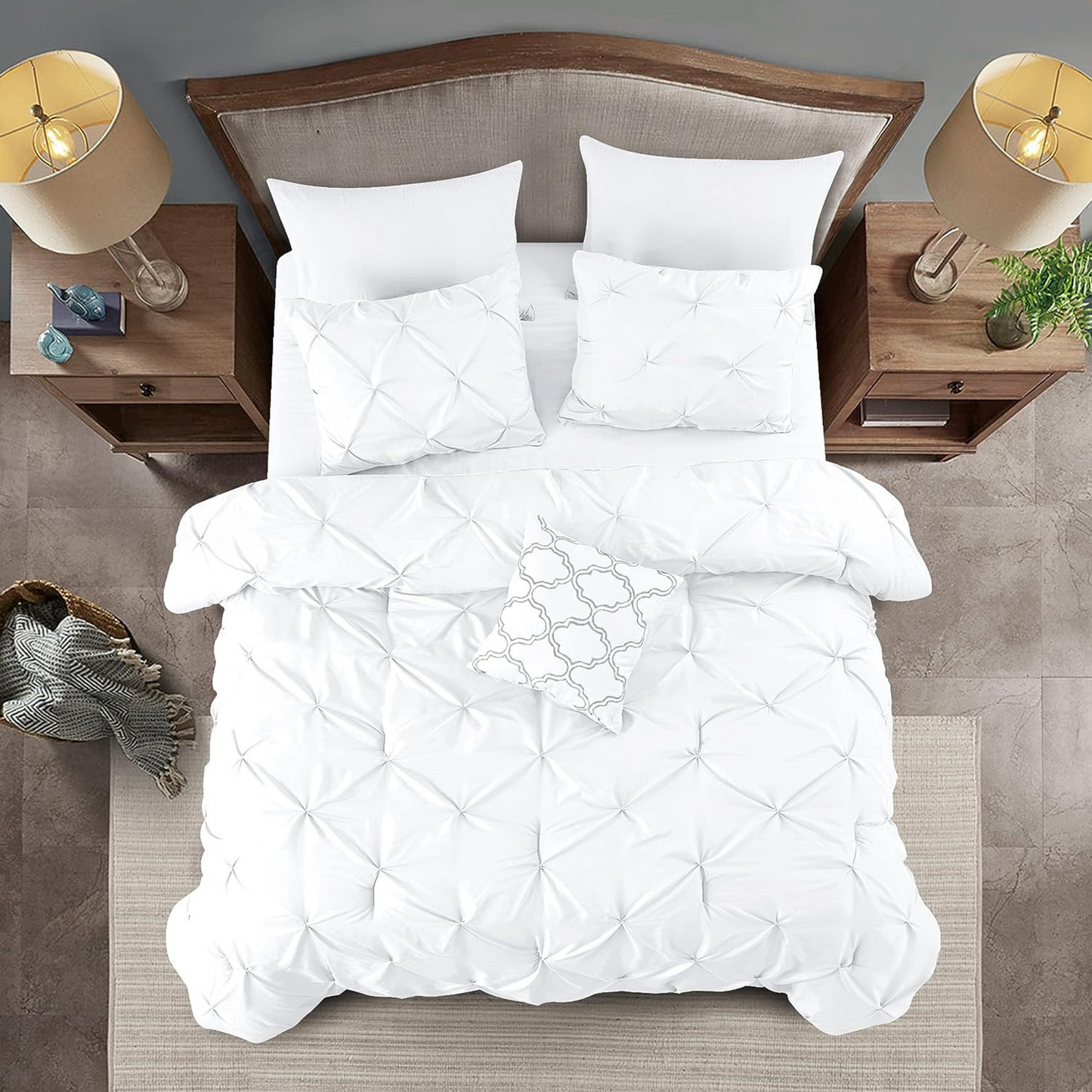 White Pinch Pleated 4 Piece Bedding Comforter Set