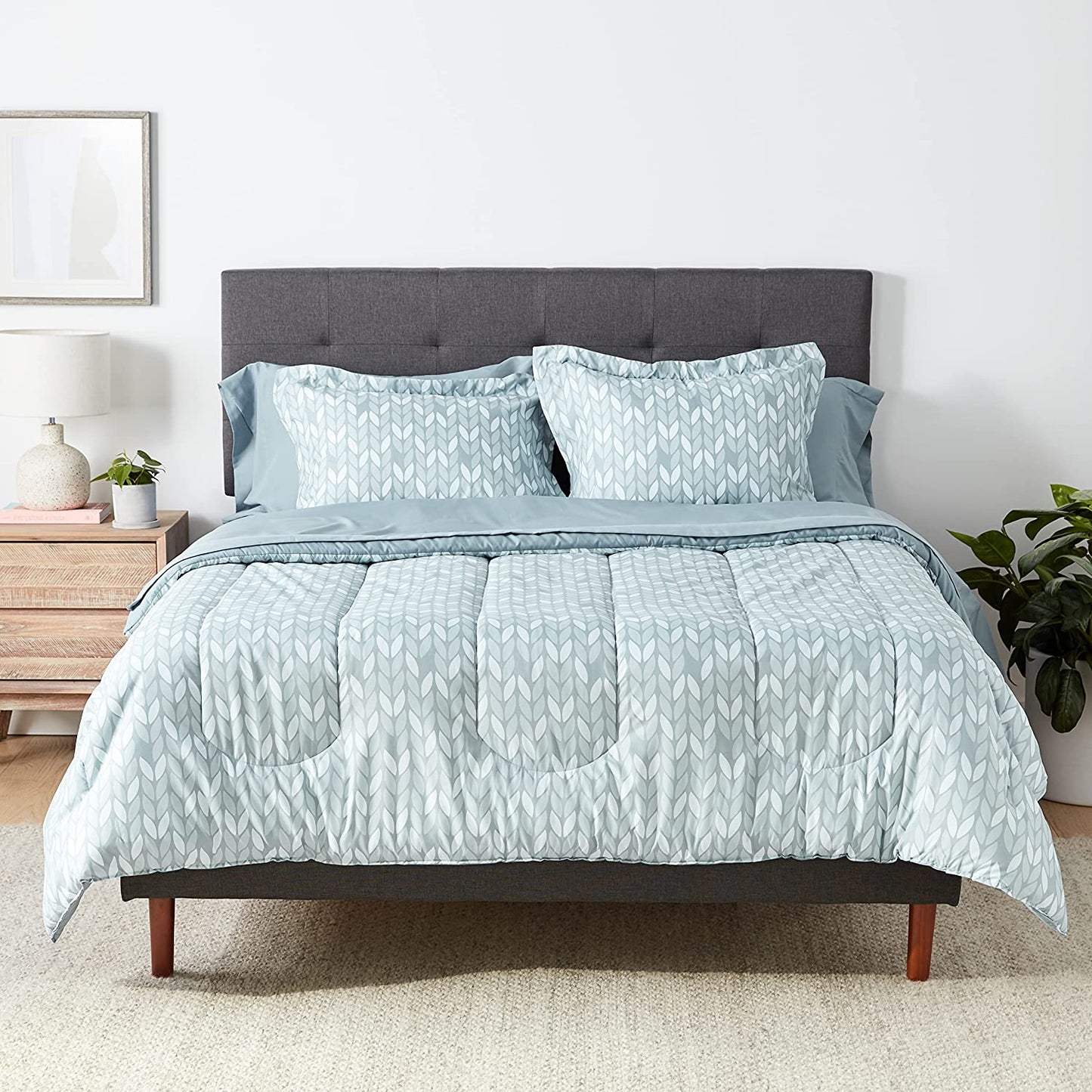 Grey Leaf 5/7 Piece Reversible Comforter Set