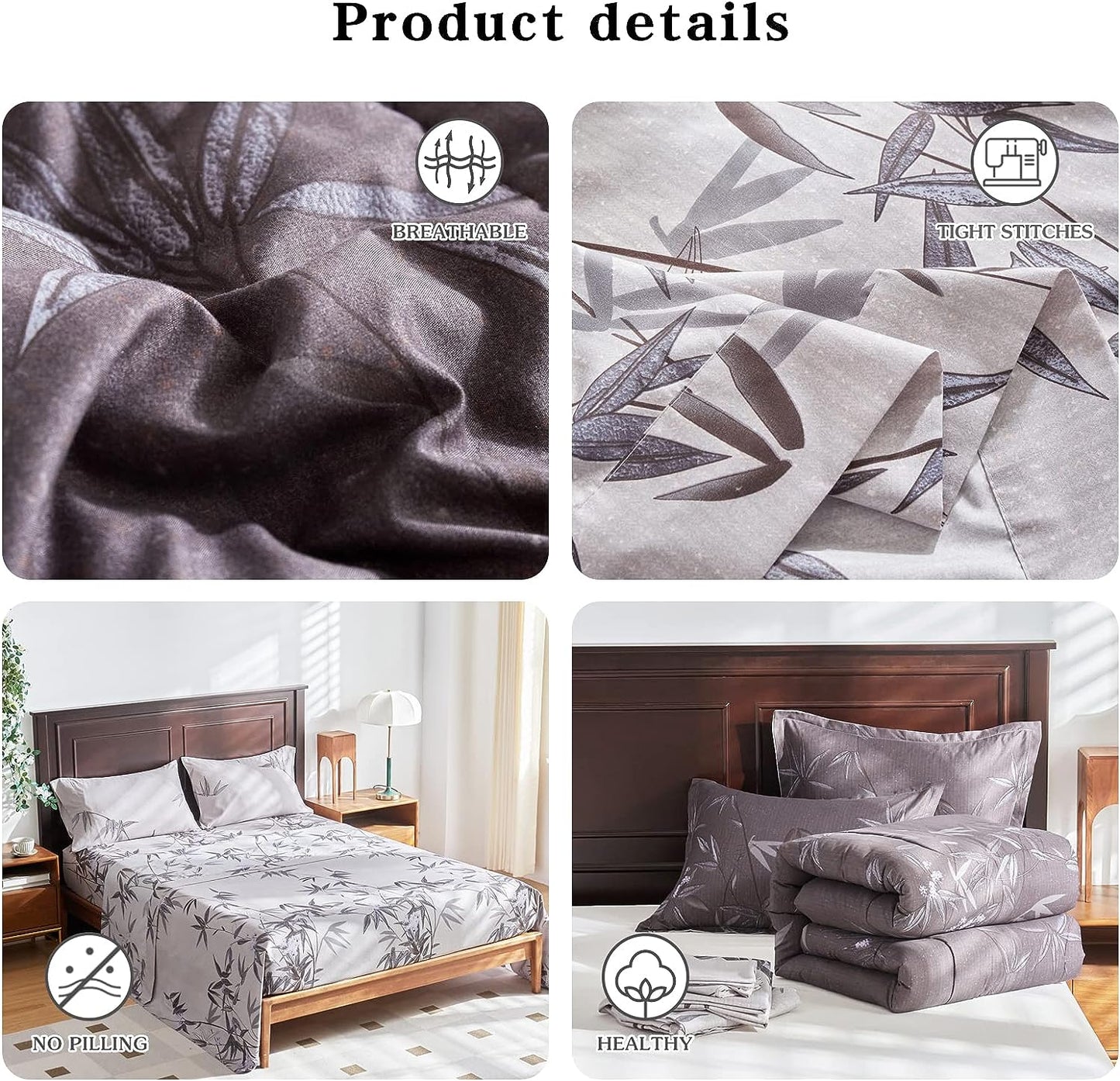 Botanical Black Leaves Reversible 7 Piece Comforter Set