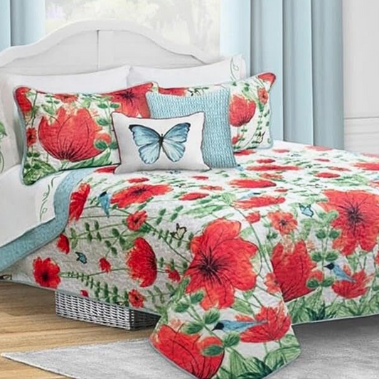 Colourful Floral Nature 3 Piece Bedding Quilt Set