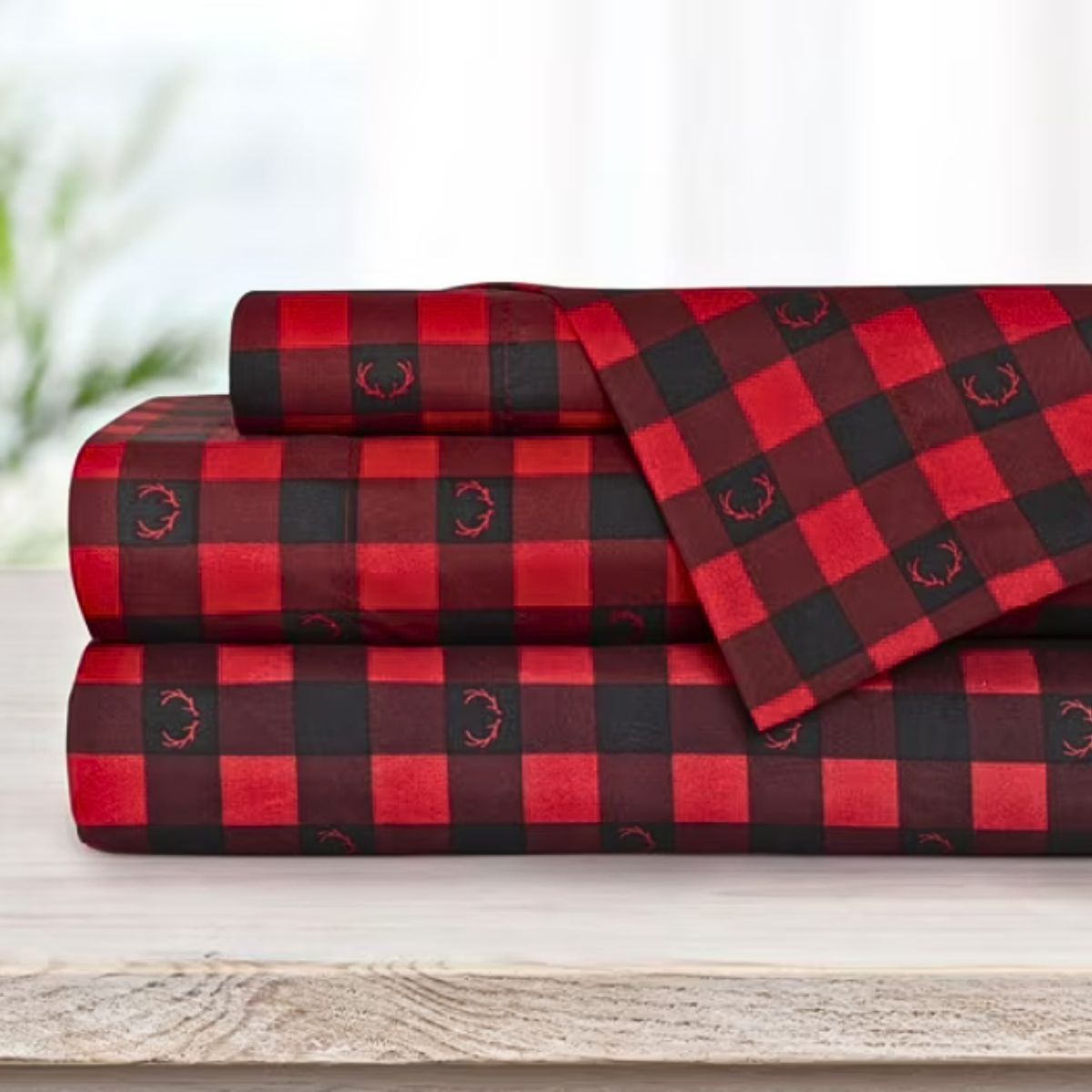 Ensemble de draps 4 pièces à poche profonde Buffalo Plaid