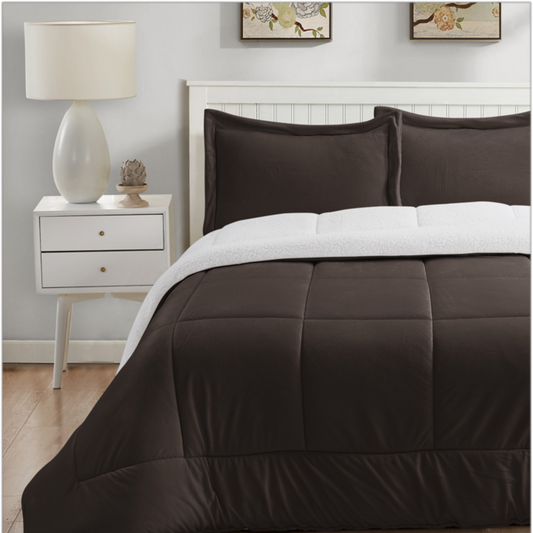 Chocolate Reversible Sherpa 3 Piece Comforter Set