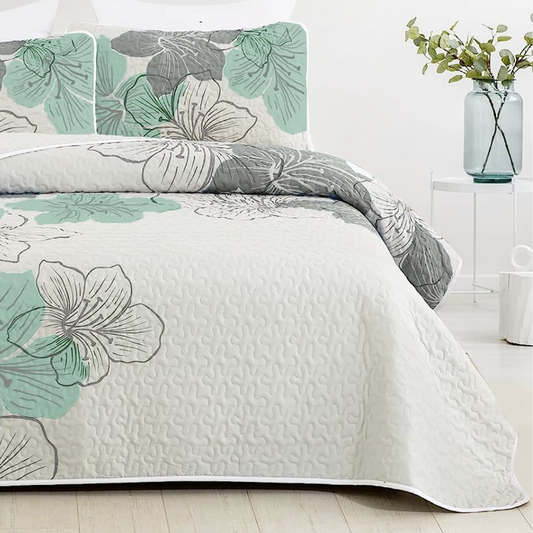 Green Bohemian Floral 3 Piece Bedding Quilt Set