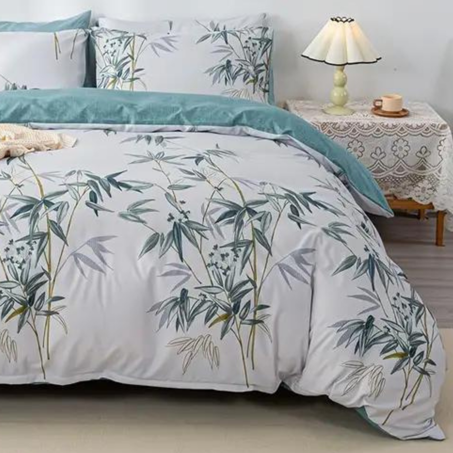 Botanical Green Leaves Floral - 3 Piece Duvet Cover Set