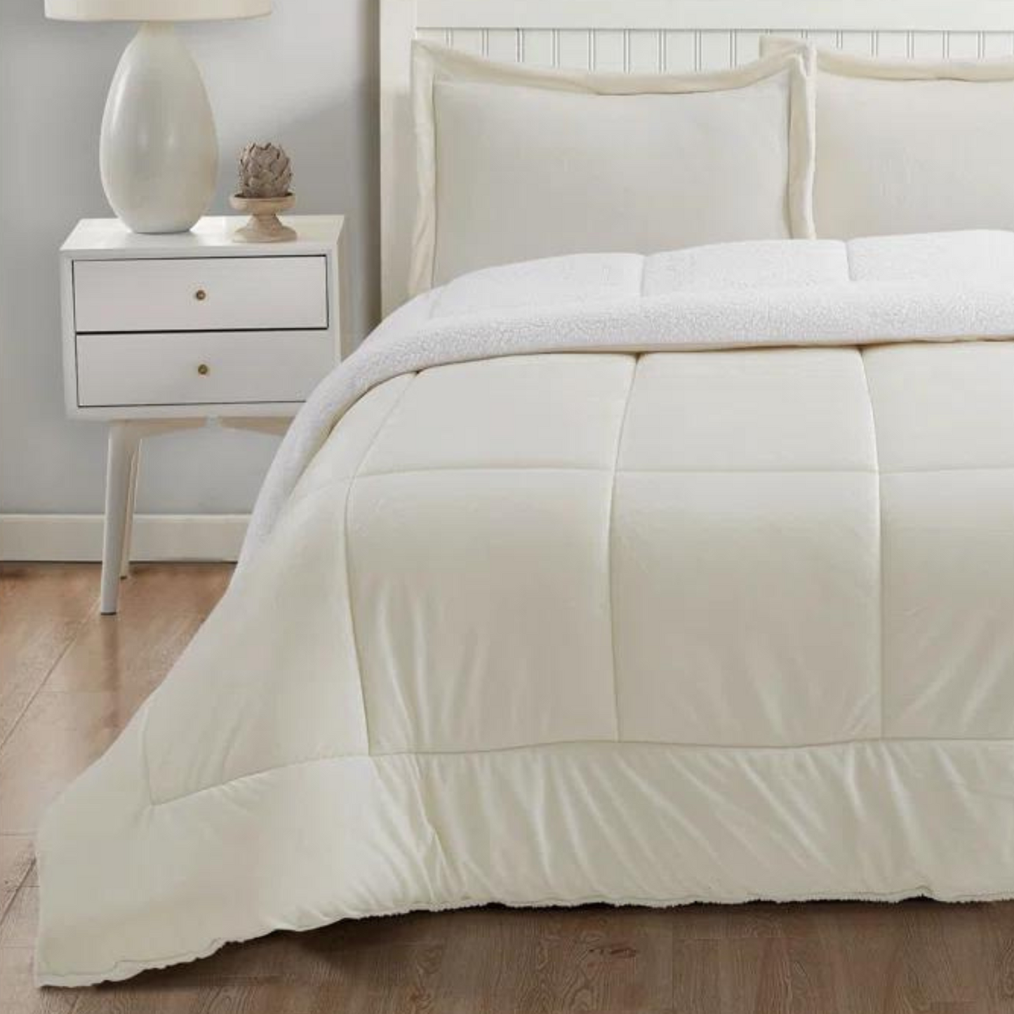 Ivory Reversible Sherpa 3 Piece Comforter Set