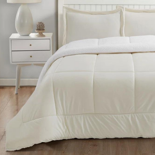 Ivory Reversible Sherpa 3 Piece Comforter Set