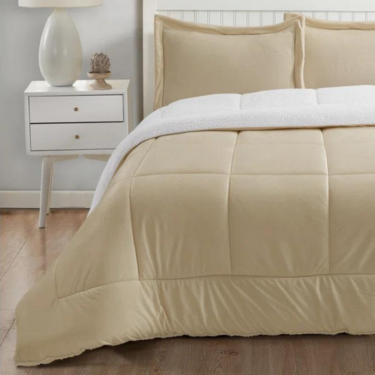 Camel Reversible Sherpa 3 Piece Comforter Set