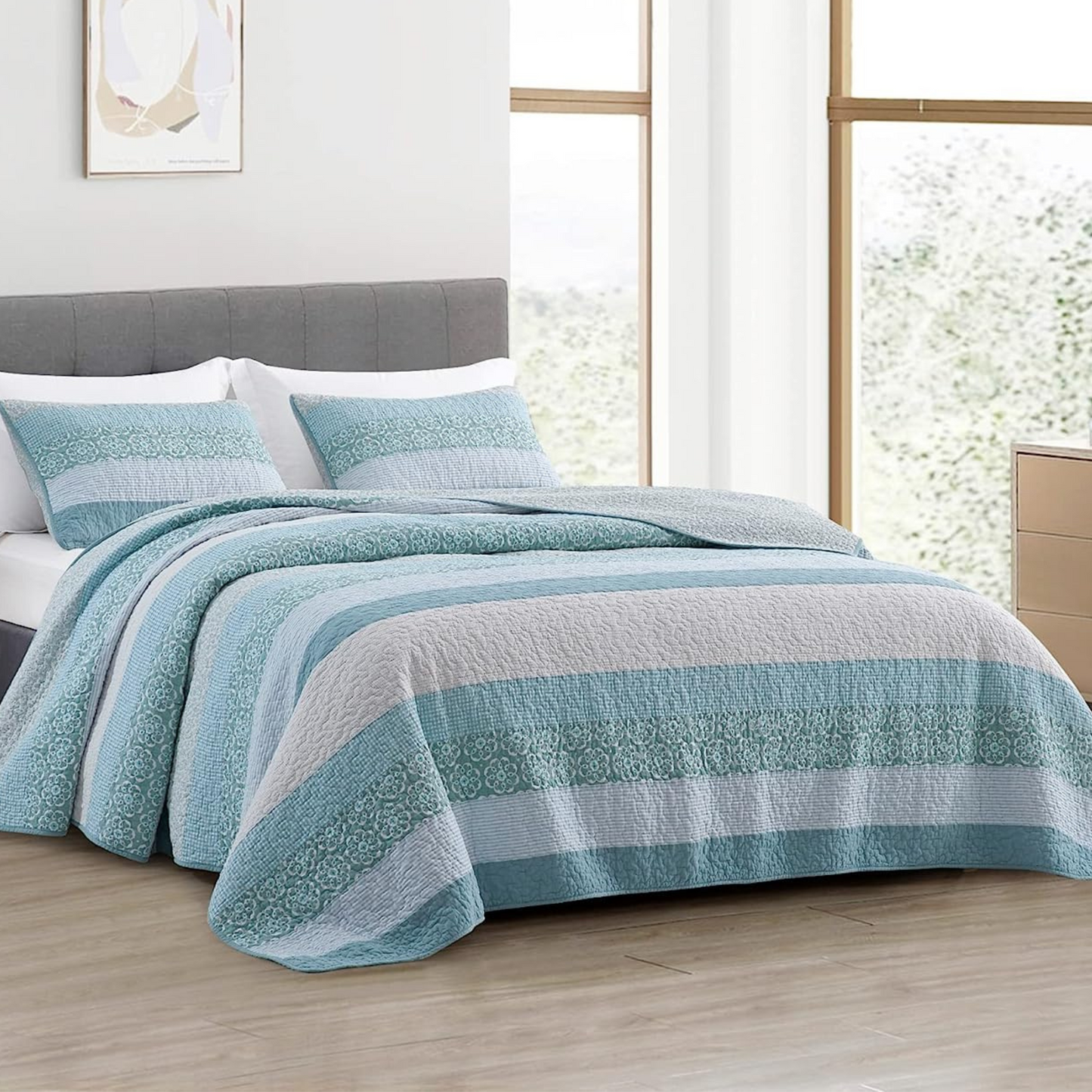 Boho Reversible 3 Piece Bedding Quilt Set - Various Colours Available