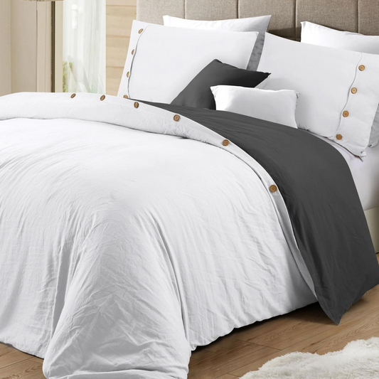 White & Grey Reversible 3 Piece Duvet Cover Set