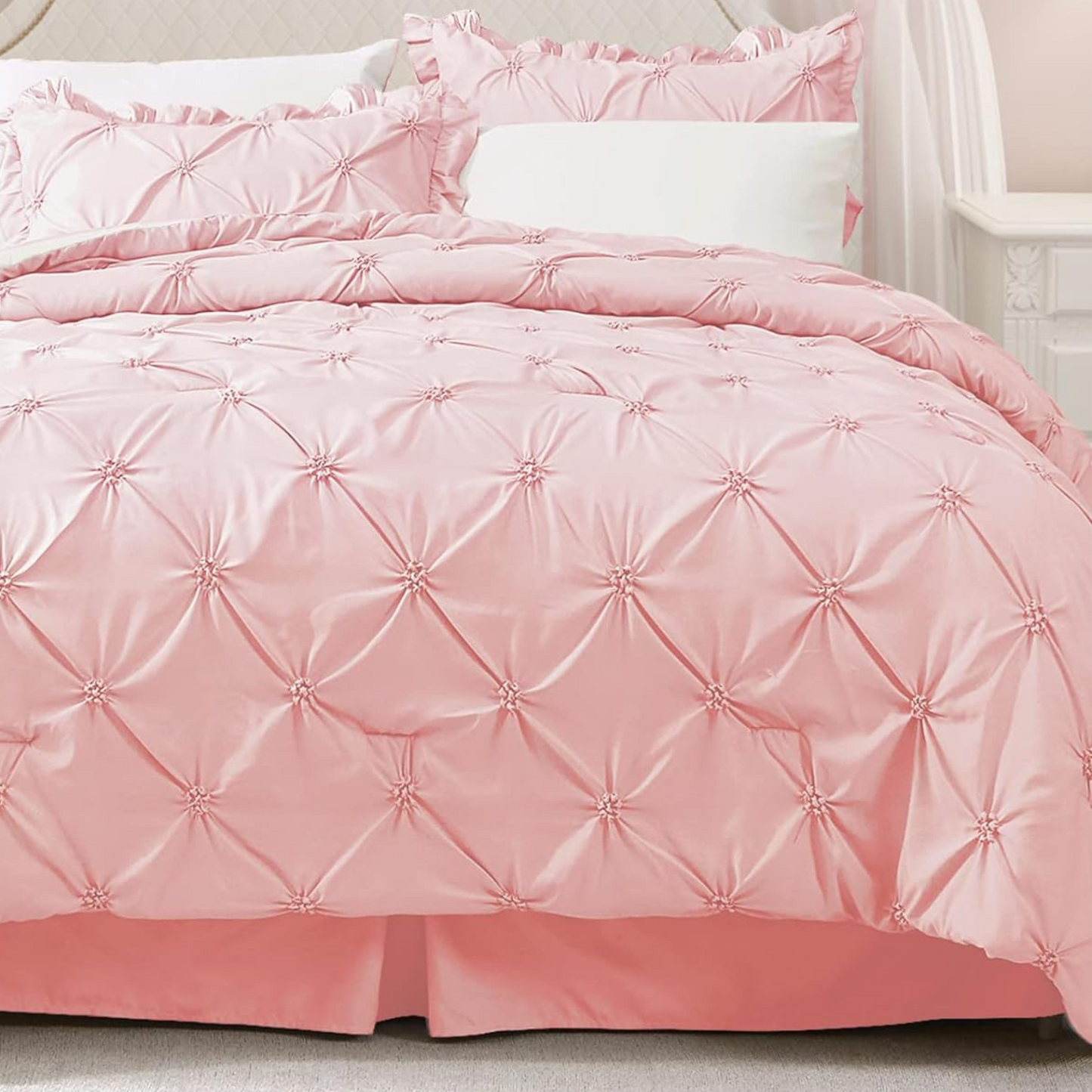 Pink & Ivory Pintuck 7 Piece Comforter Set