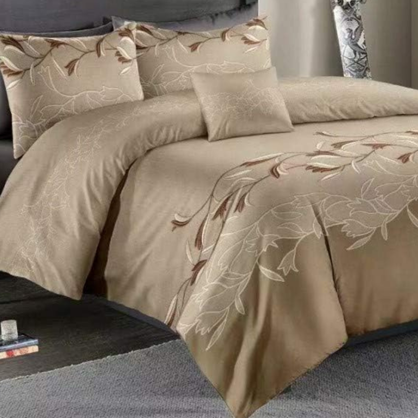 Camel Floral - 3 Piece Queen Duvet Cover Set