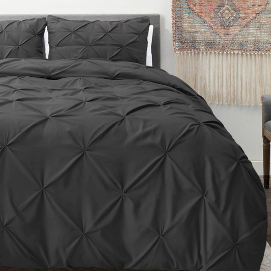 Dark Grey Pintuck - 3 Piece Queen Duvet Cover Set