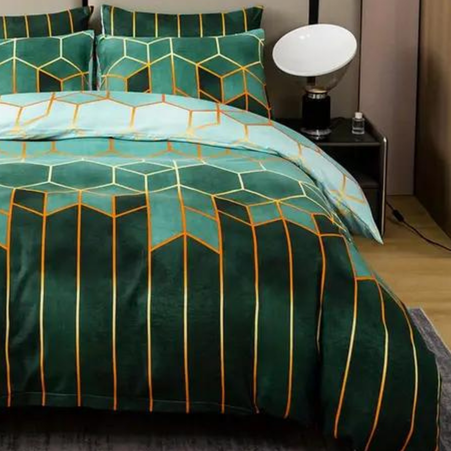 Retro Geometric Green & Gold - 3 Piece Duvet Cover Set