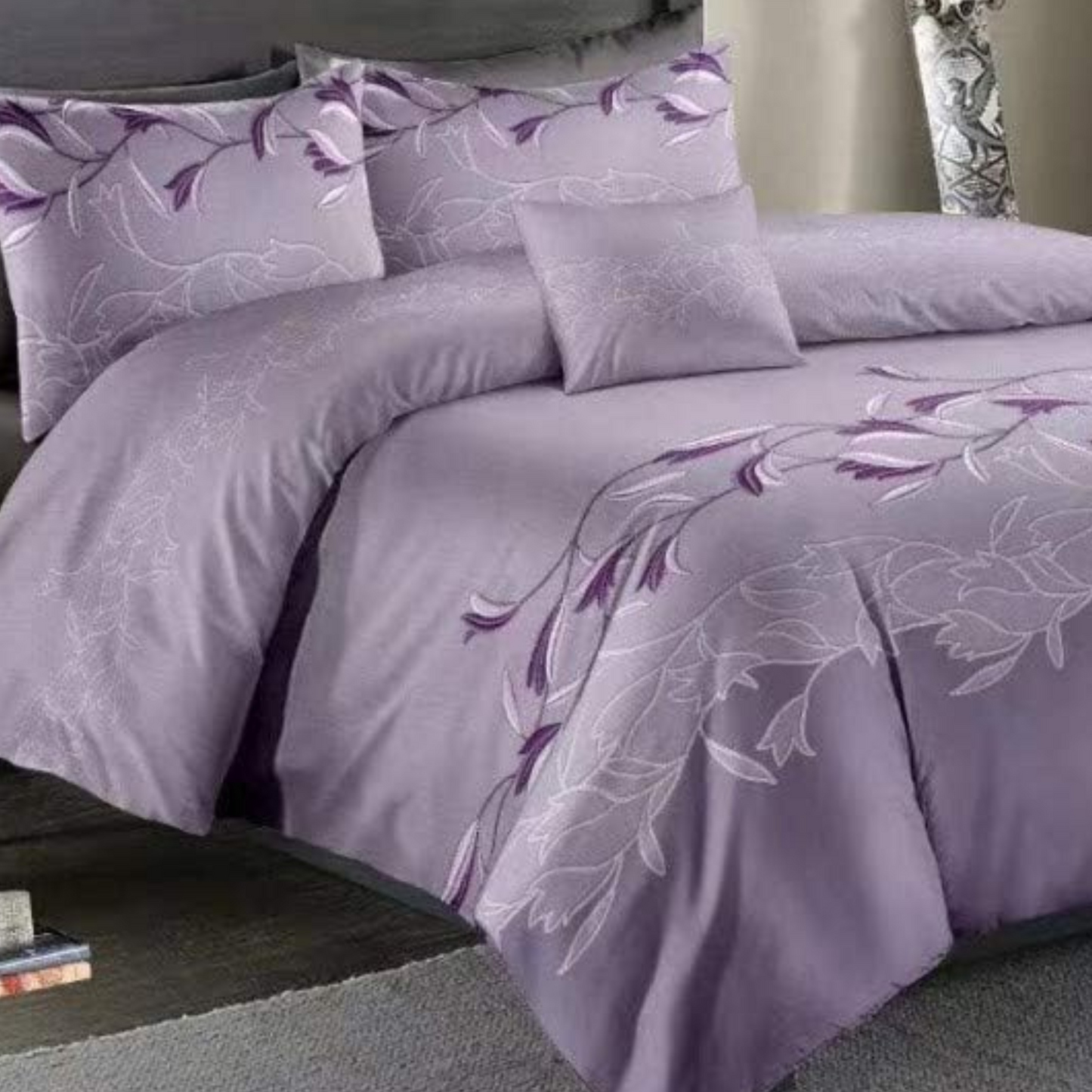Purple Floral - 3 Piece Queen Duvet Cover Set