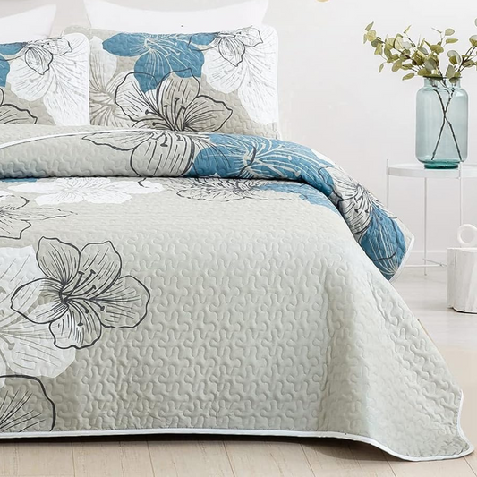 Blue Bohemian Floral 2/3 Piece Bedding Quilt Set