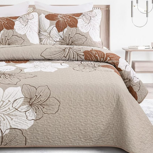 Taupe Bohemian Floral 2/3 Piece Bedding Quilt Set