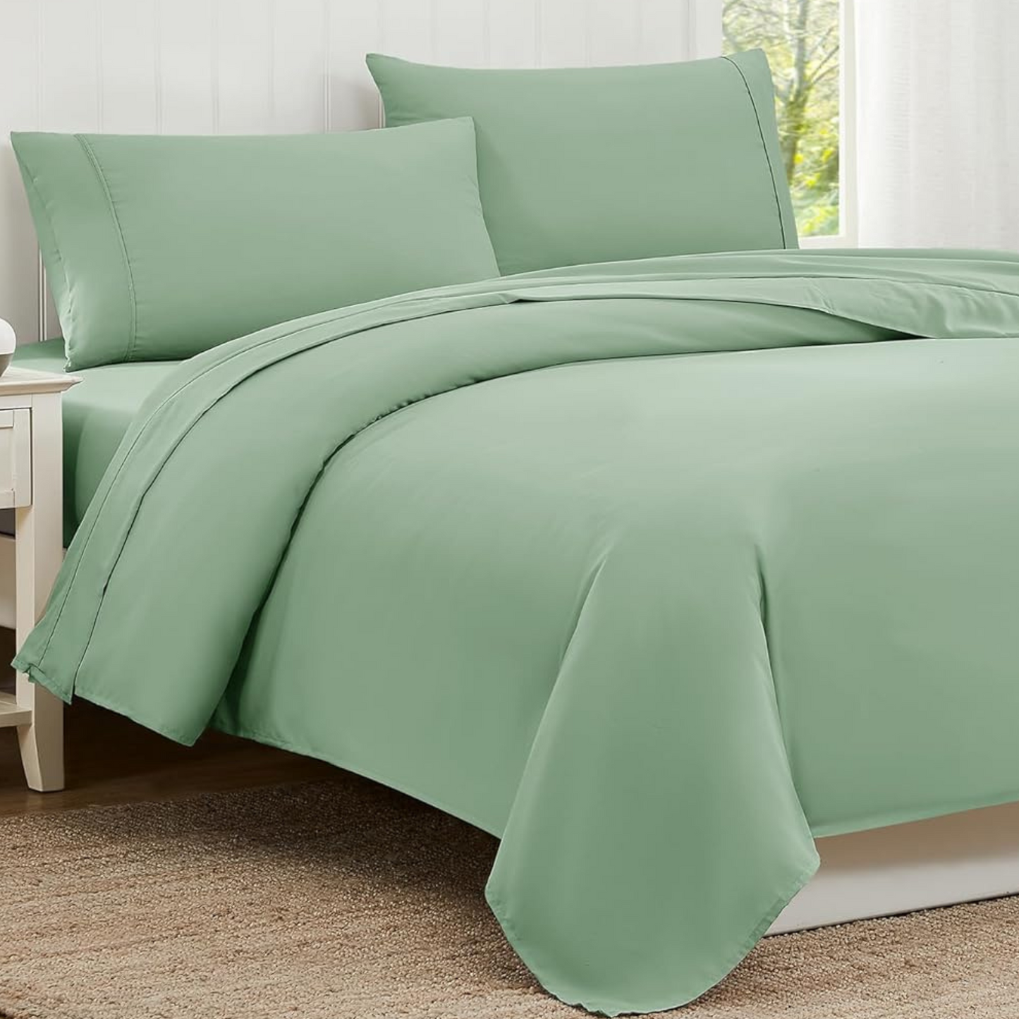Ensemble de draps 4 pièces à poche profonde vert sauge