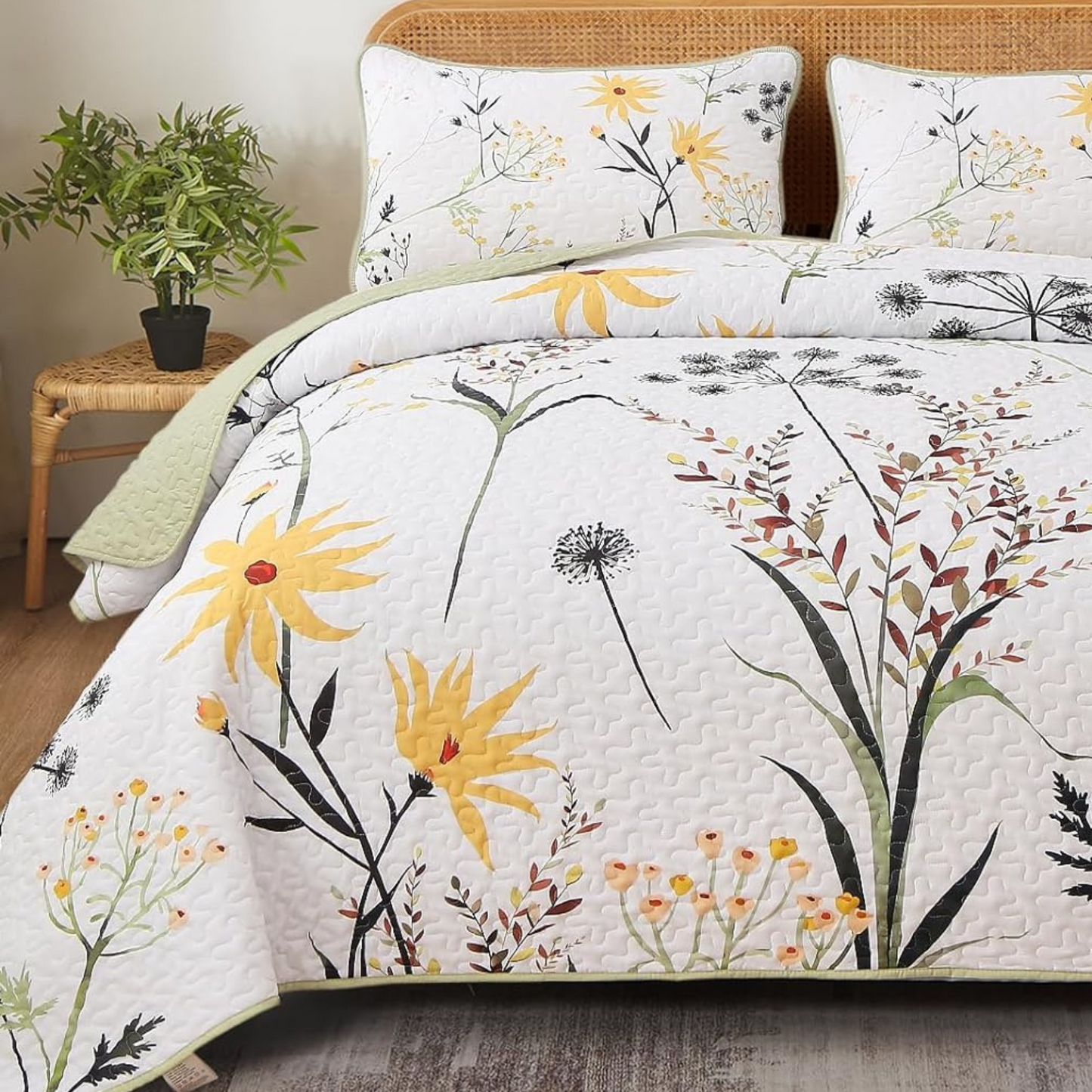 Ensemble de courtepointe réversible à motif floral rustique 3 pièces country