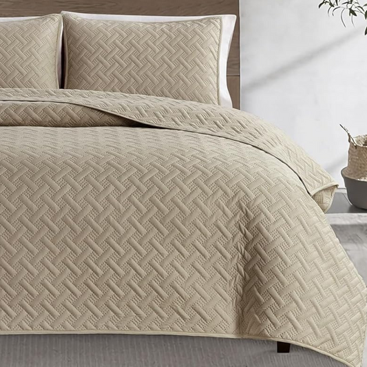 Solid Taupe 3 Piece Lightweight Bedding Quilt Set