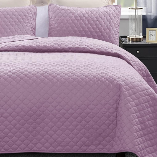 Solid Light Purple 3 Piece Lightweight Bedding Quilt Set