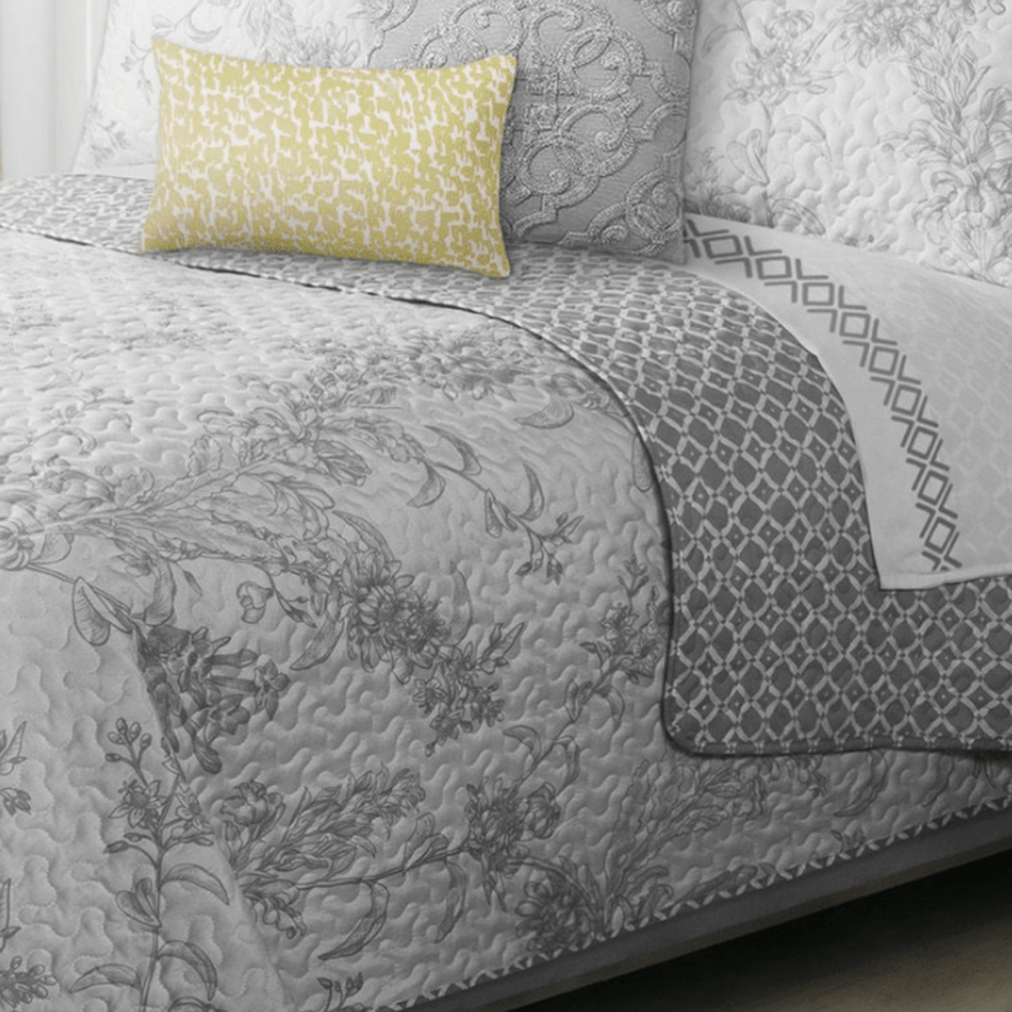 Transitions Grey Reversible 3 Piece Bedding Quilt Set