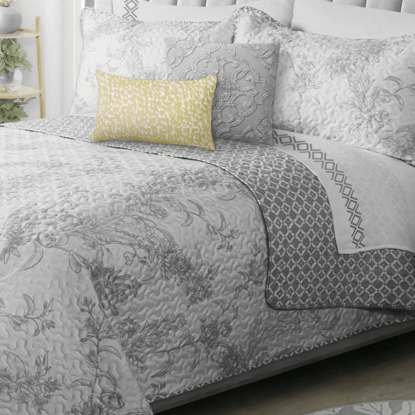 Transitions Grey Reversible 3 Piece Bedding Quilt Set