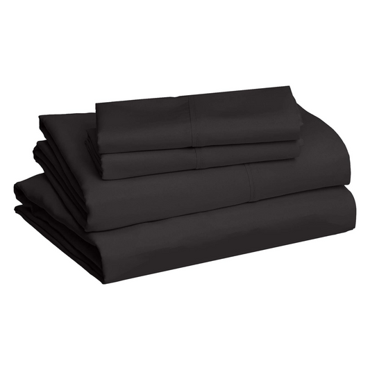 Solid Black Deep Pocket 4 Piece Sheet Set