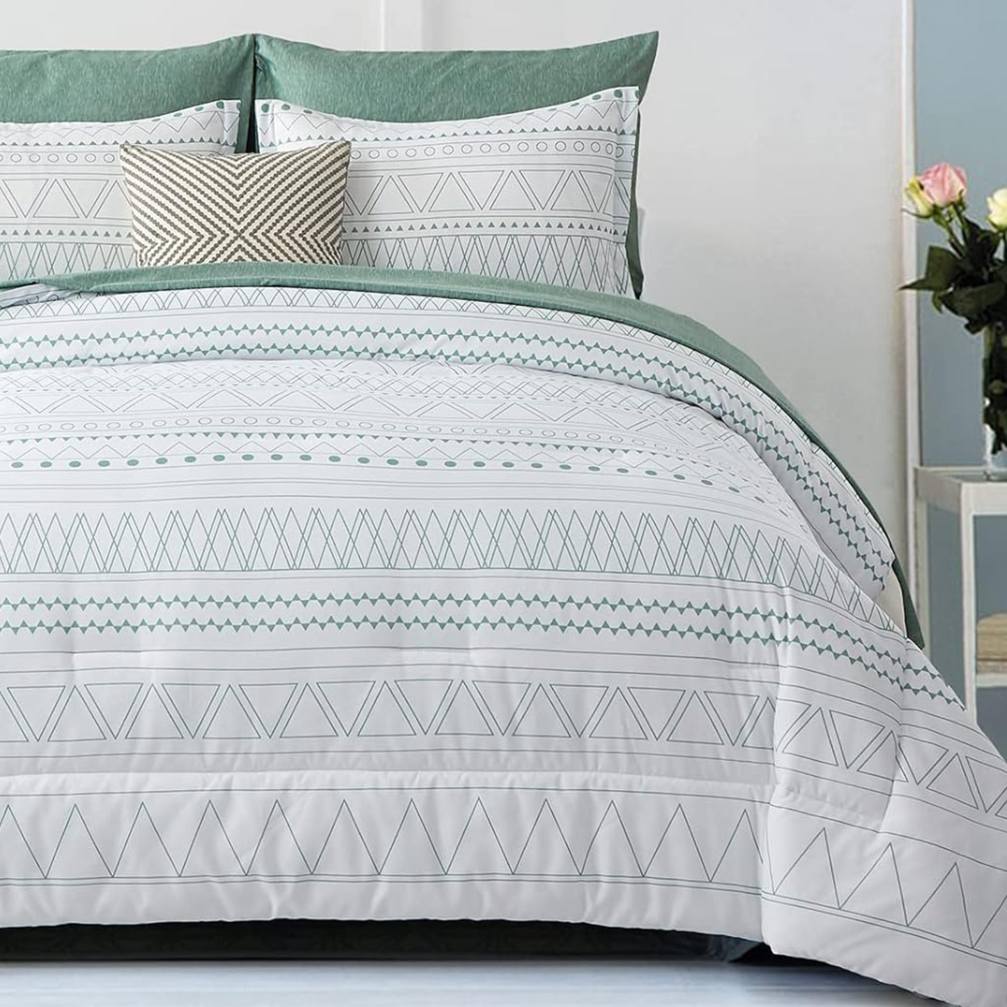 Boho Sage Green Reversible 3 Piece Comforter Set