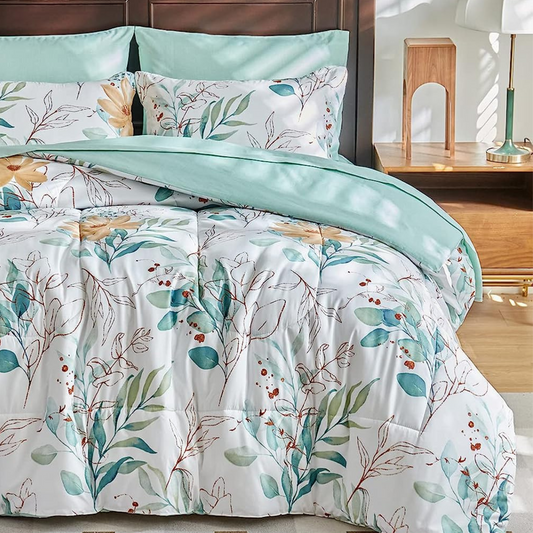 Botanical Green & Yellow Floral 7 Piece Comforter Set