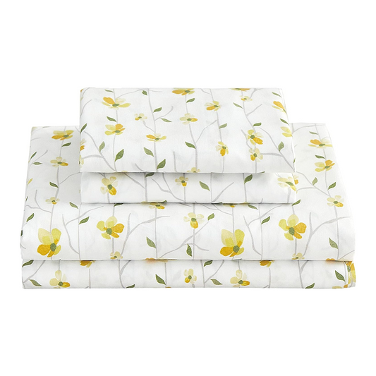 Yellow Floral Deep Pocket 4 Piece Sheet Set