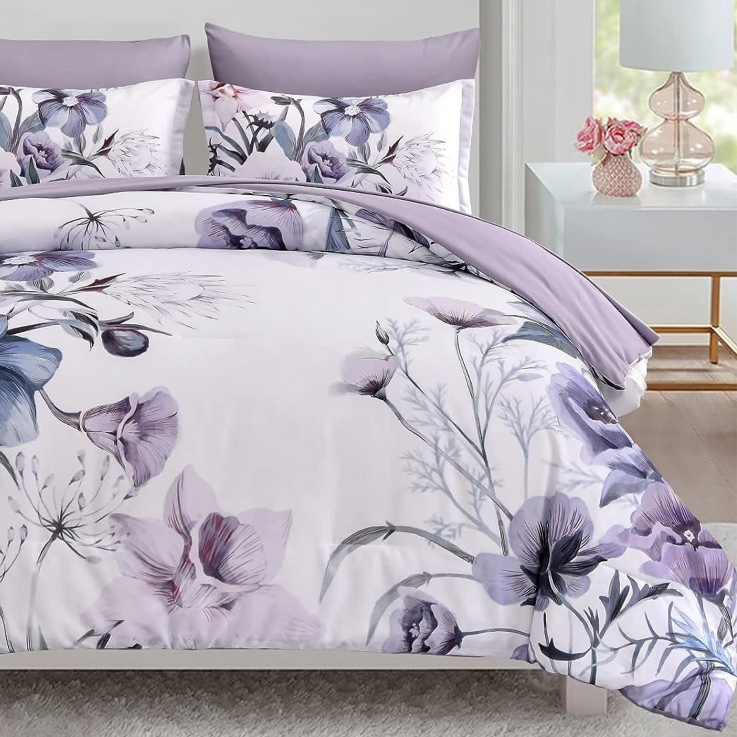Boho Purple Floral 7 Piece Comforter Set