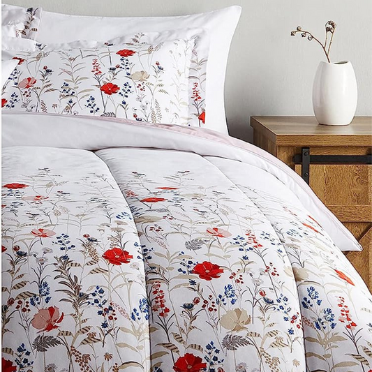 Floral Blossoms Pink Reversible 3 Piece Comforter Set
