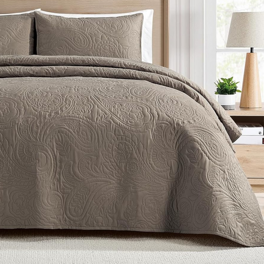 Dark Taupe 3 Piece Lightweight Bedding Quilt Set
