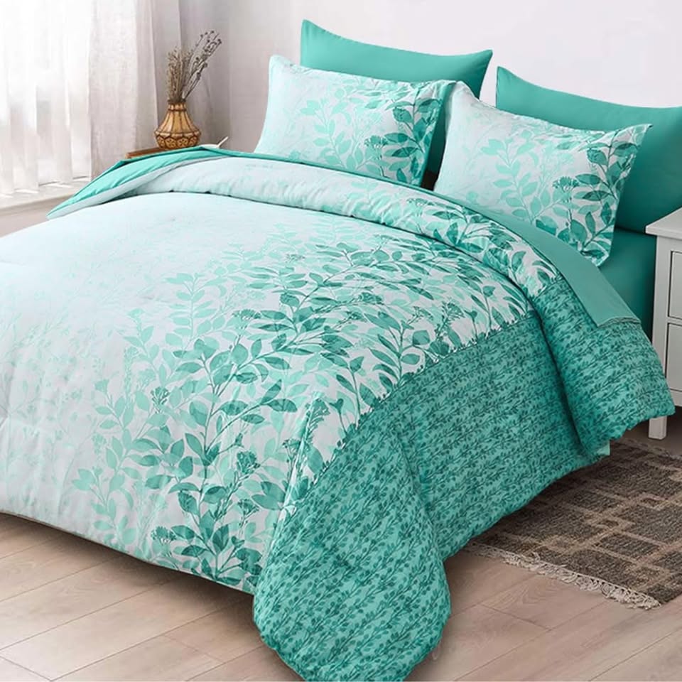 Botanical Aqua Leaves 7 Piece Comforter Set