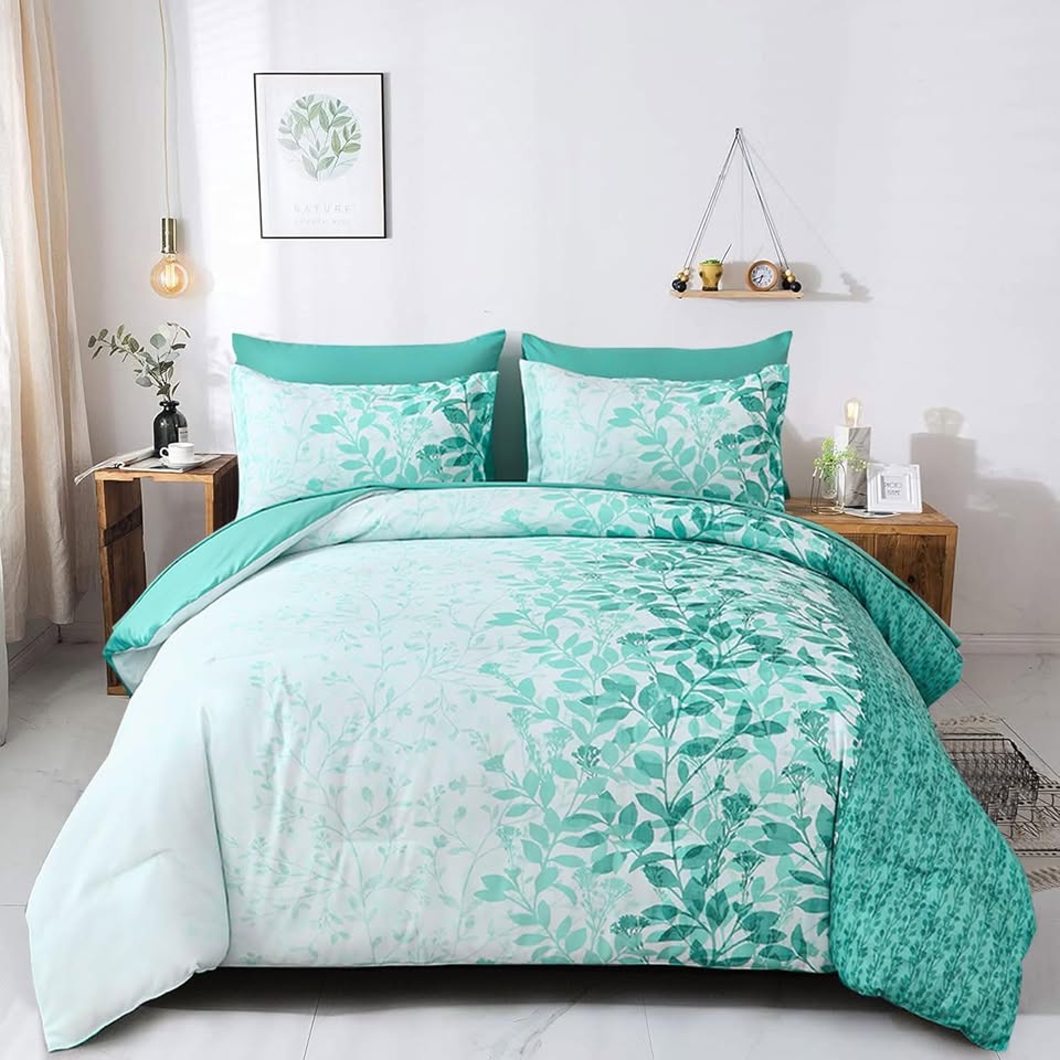 Botanical Aqua Leaves 7 Piece Comforter Set