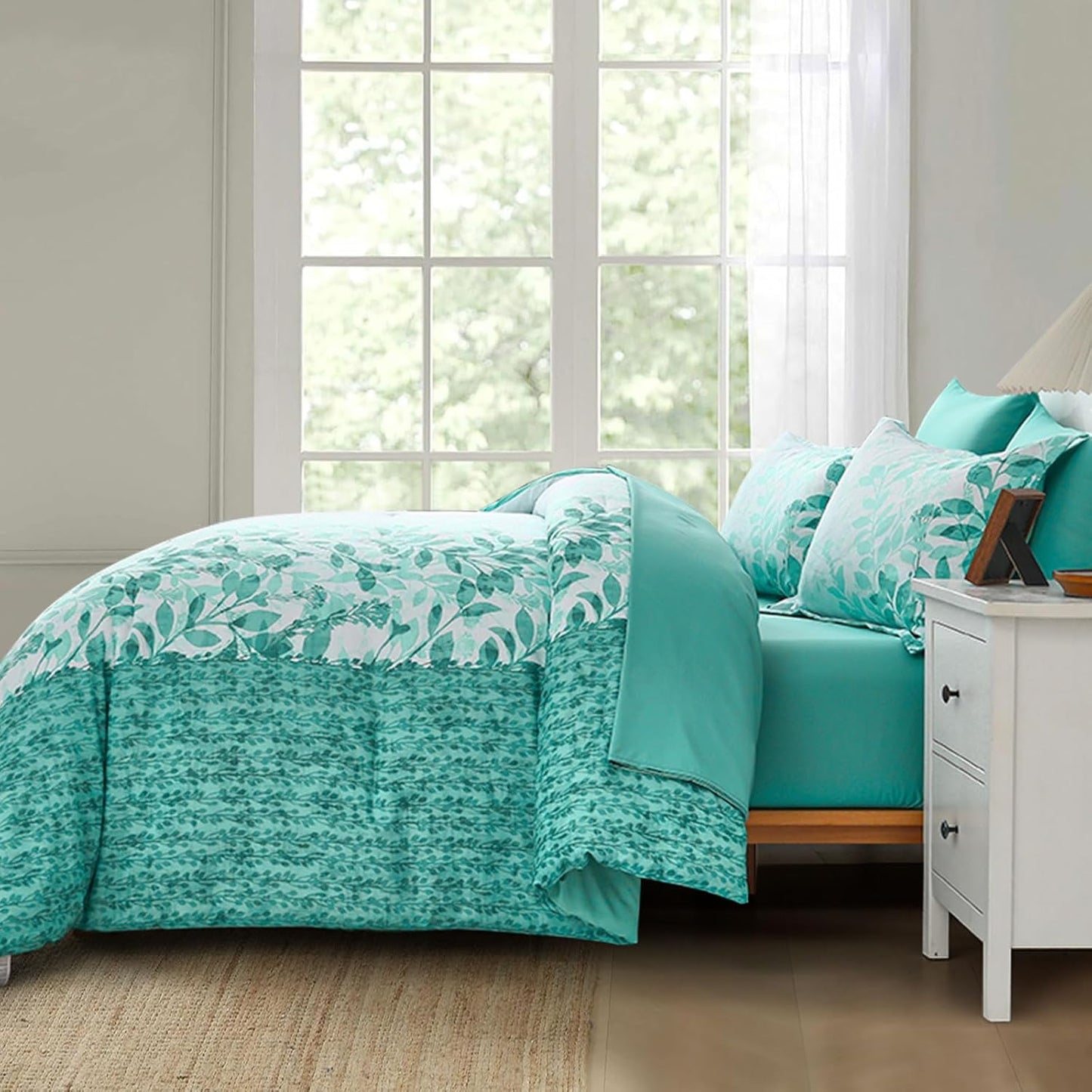 Botanical Aqua Leaves 7 Piece Comforter Set