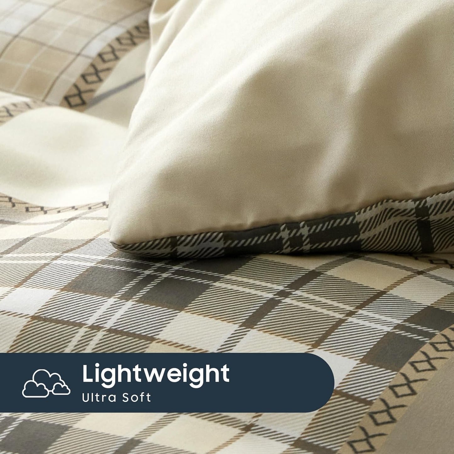 Beige Lodge Patchwork Plaid 3 Piece Comforter Set