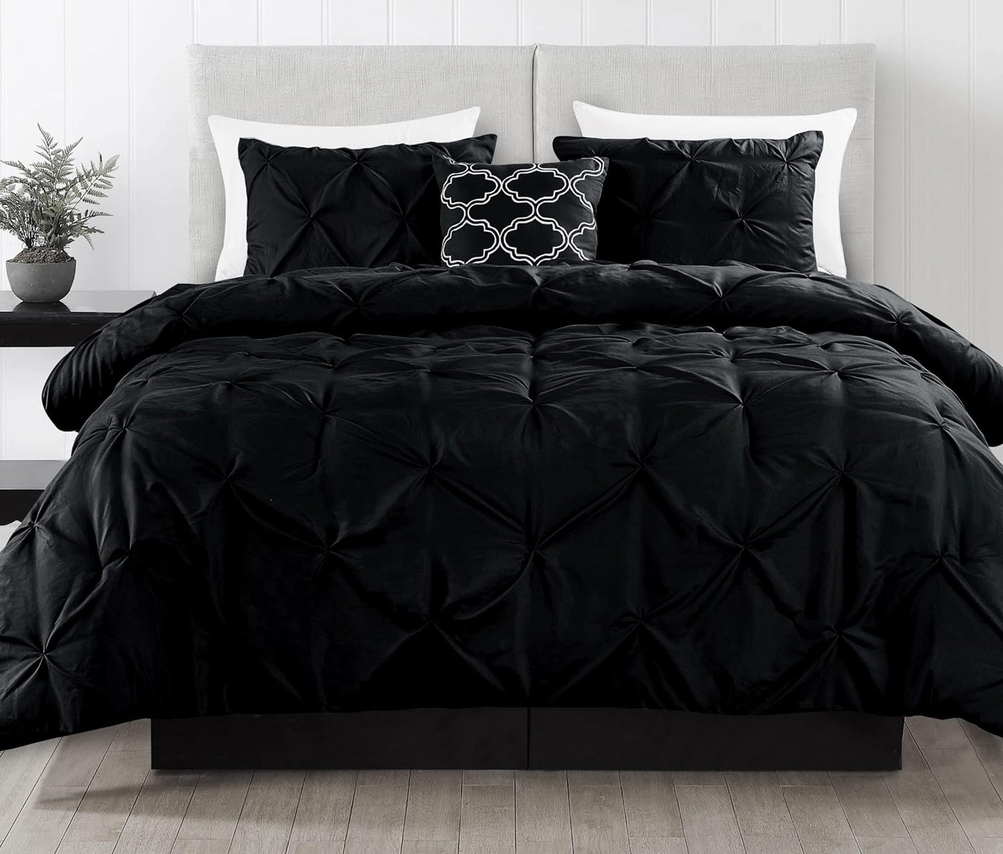 Black Pinch Pleated 4 Piece Bedding Comforter Set