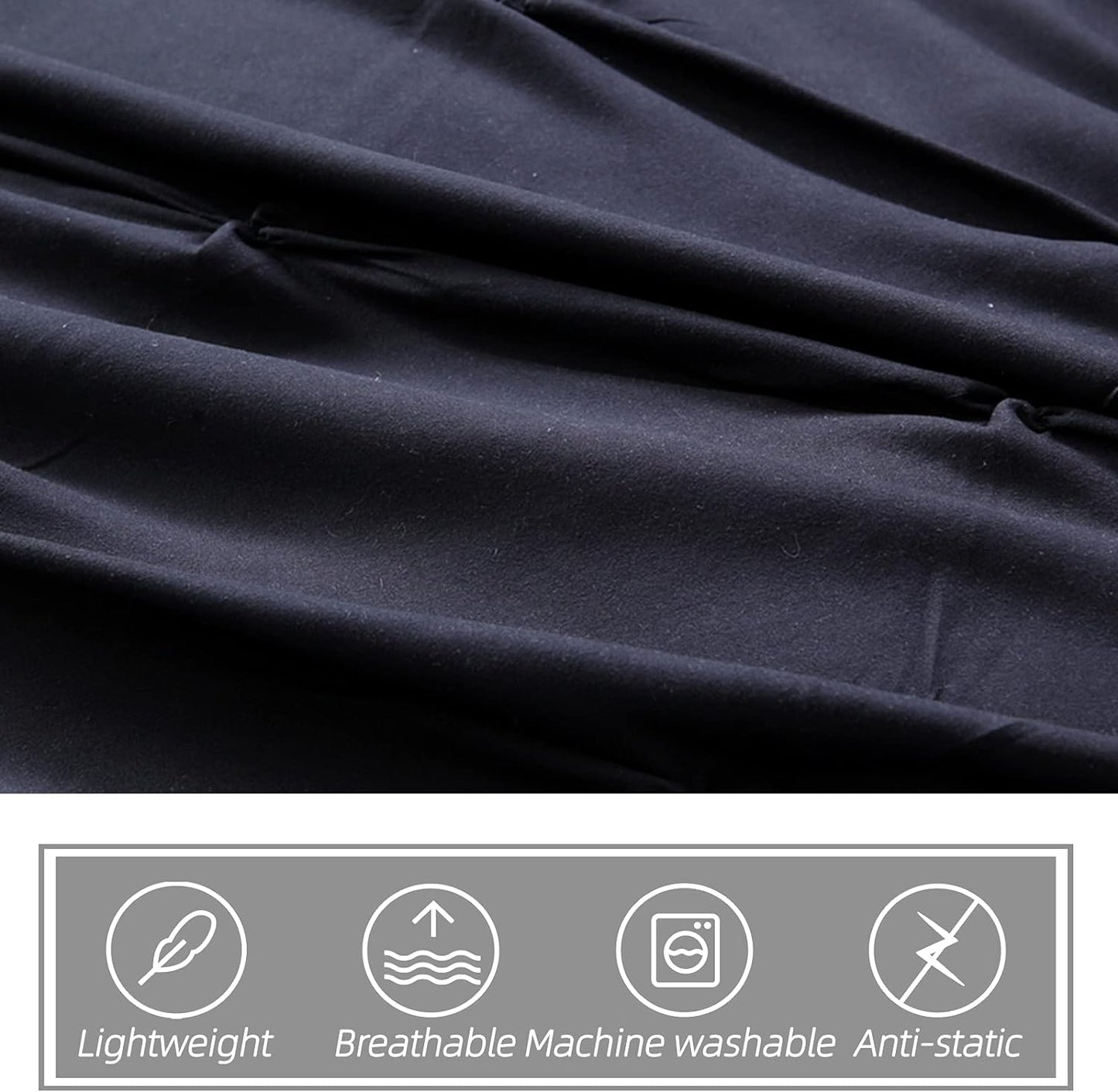 Black Pinch Pleated 3 Piece Duvet Cover Set
