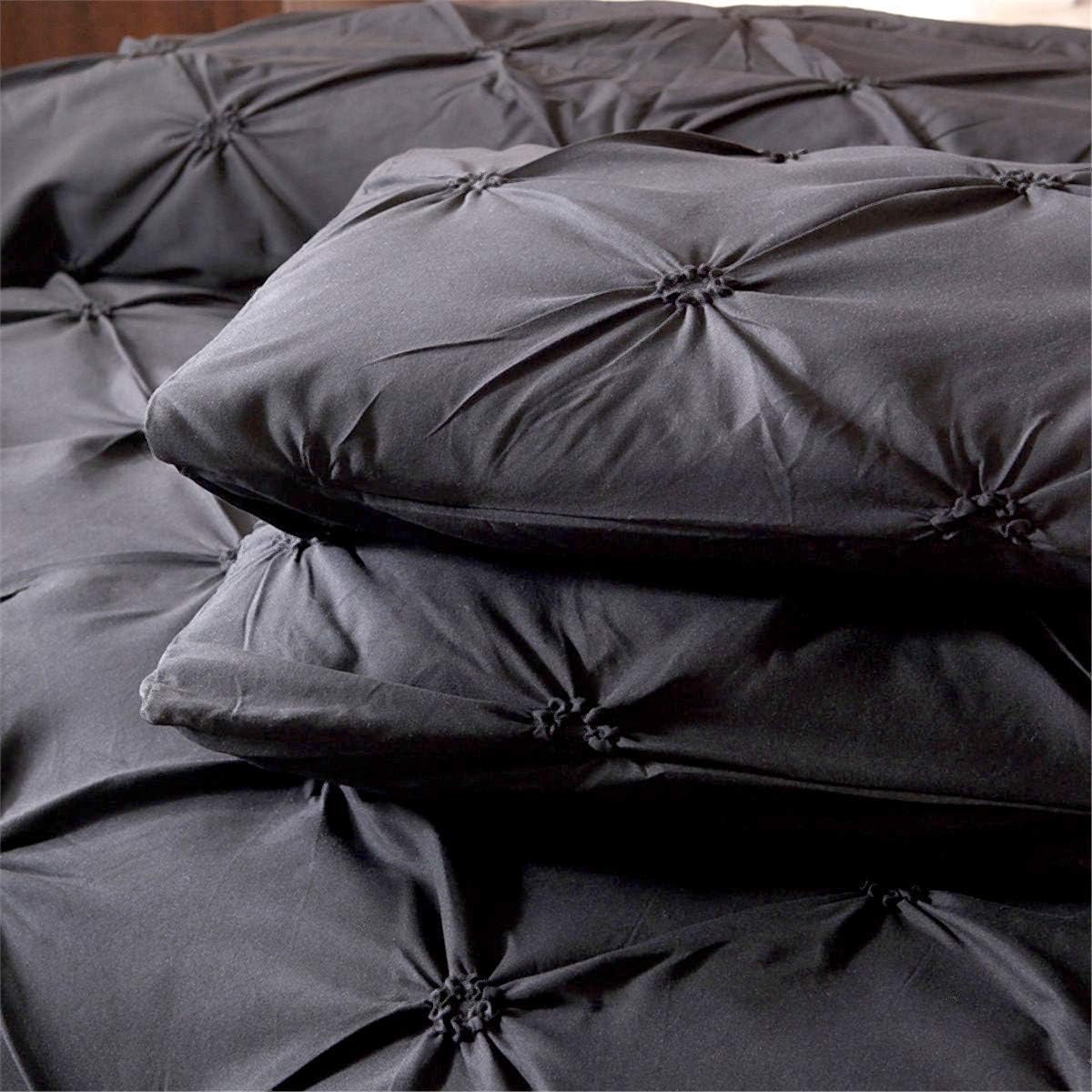 Black Pinch Pleated 3 Piece Duvet Cover Set